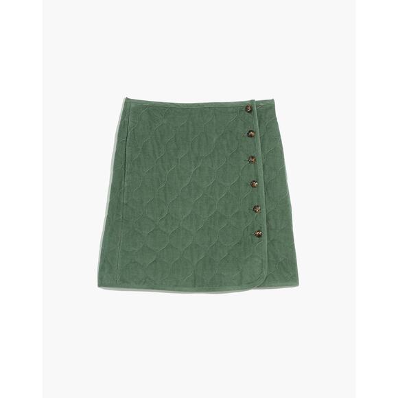 MADEWELL Corduroy Quilted Mini Wrap Skirt Sage Green A-Line Button | 10 - Picture 2 of 9